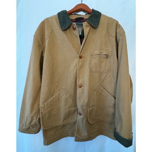 LL BEAN Jacket Mens L Wool Lined Canvas Game Pouch Corduroy Ammo Pockets Hunting - Picture 1 of 9